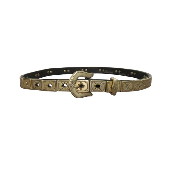 Womens Thin Metal Gold Belt Size 26-29 On Leather Strap main image 5